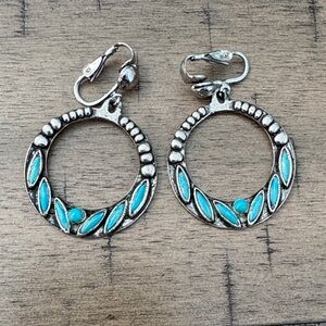 Silver and Turquoise Hoop Earrings